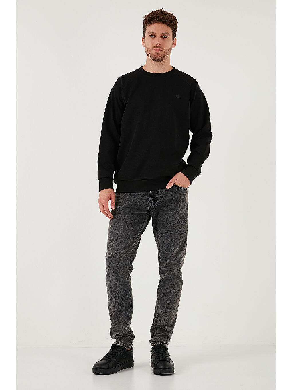 Lacivert Streç Pamuklu Relaxed Fit Bisiklet Yaka 2'li Paket Sweat 5901210S2-3