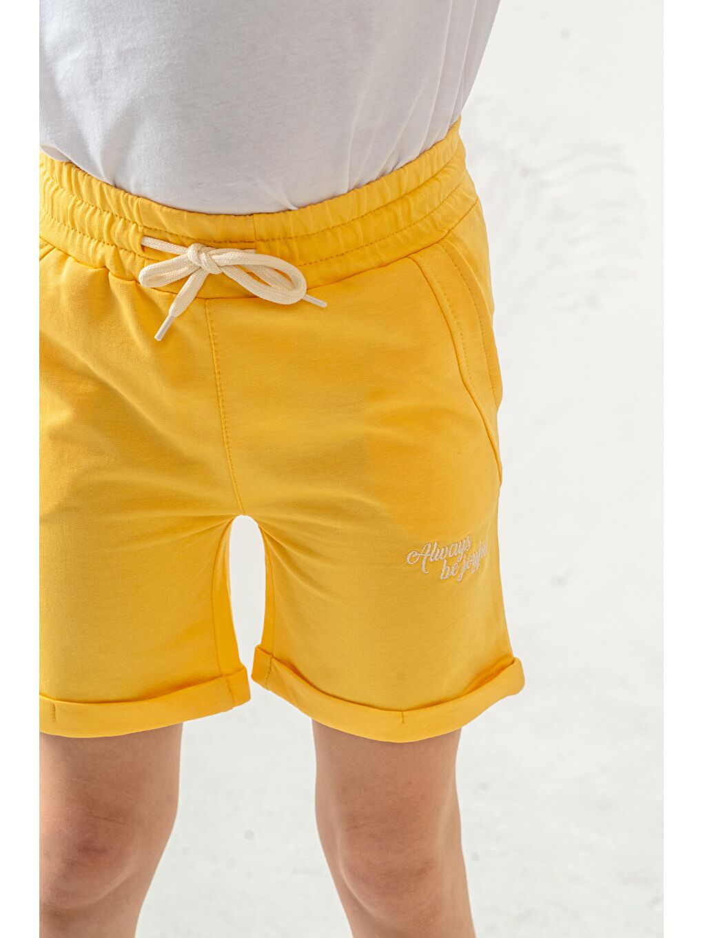 Sarı Always Be Joyful Nakışlı Kız Çocuk Şort-2