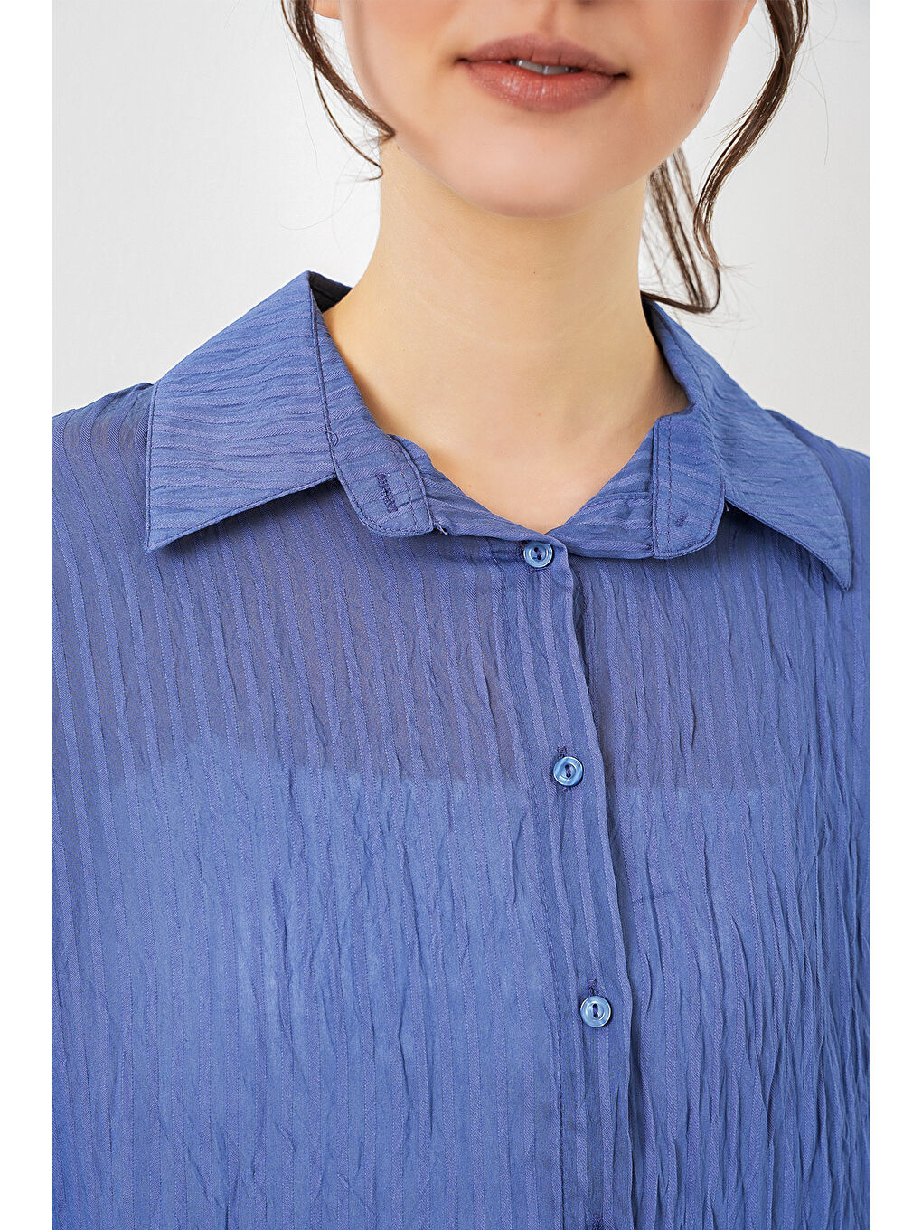 Kadın Uzun Oversize Gömlek 20320 - İndigo-4