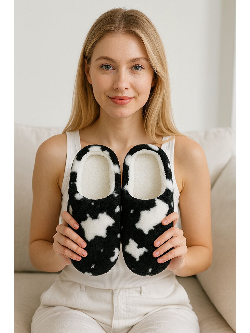 Siyah PUFFY Kadın Ev Terliği Kışlık Terlik Kauçuk Ses Yapmaz Taban-4