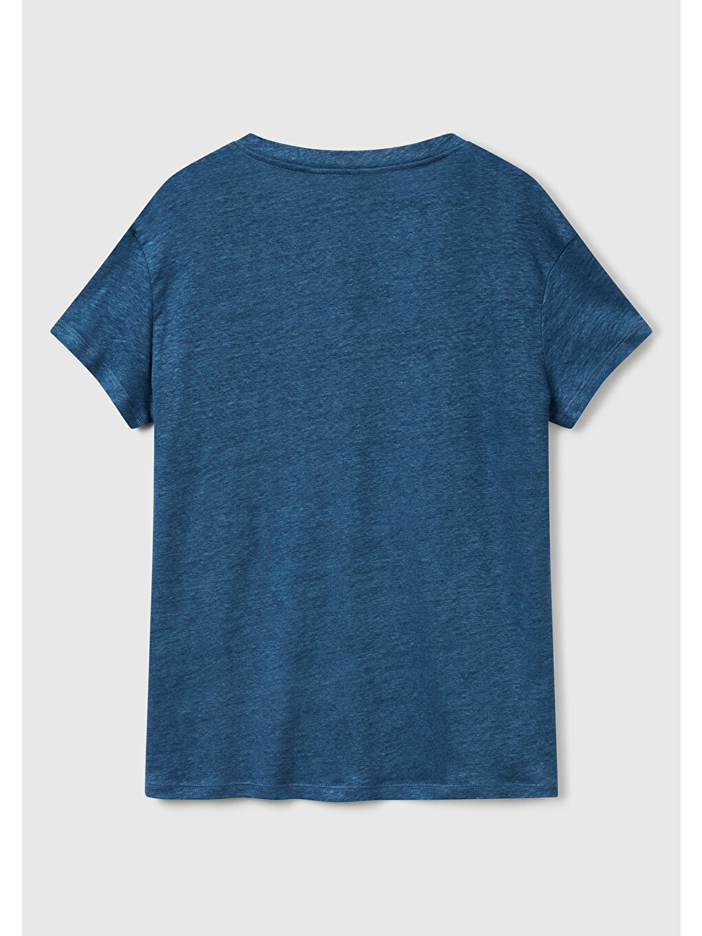Mavi Kadın Denim %100 Keten Düşük Omuzlu Relax Fit V Yaka T-Shirt-3