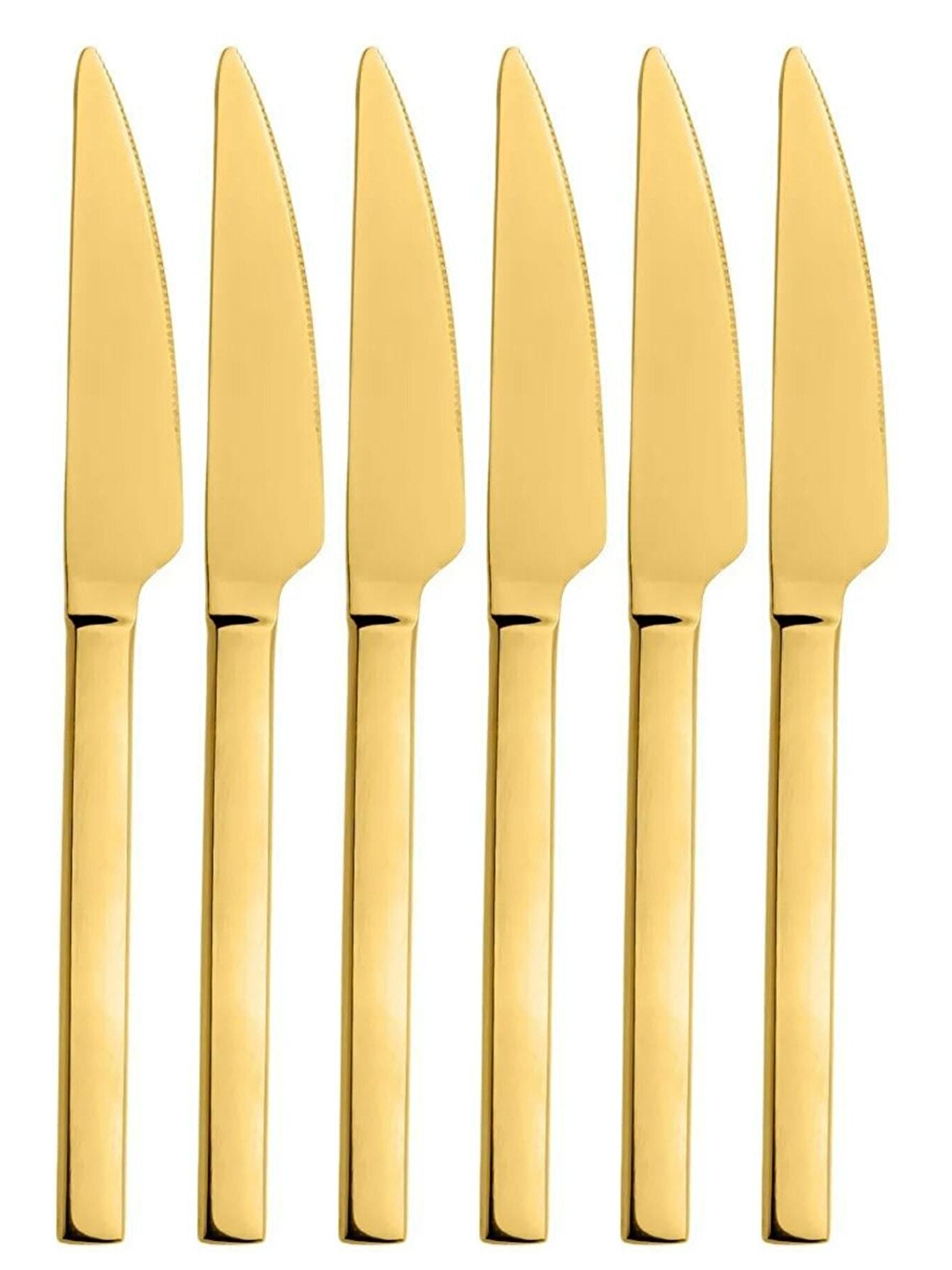 Sarı Parlak Gold Pasta ve Tatlı Bıçağı Seti Paslanmaz Çelik Kahvaltı Bıçak Seti 6 Adet Kutulu