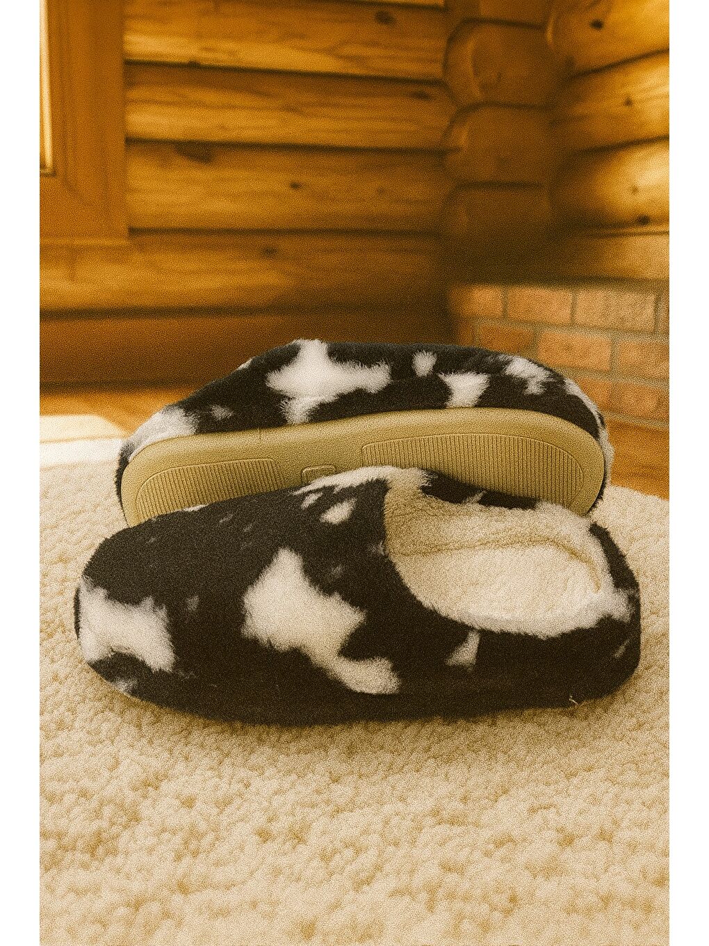 Siyah PUFFY Kadın Ev Terliği Kışlık Terlik Kauçuk Ses Yapmaz Taban-5