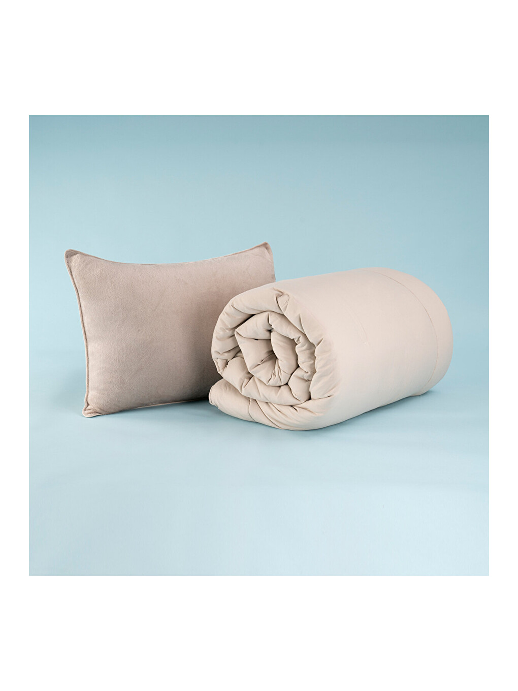 Bej Elegante Dormio Trio Tek Kişilik Yastık Kılıfı&Yorgan Vizon 155x215 cm-7