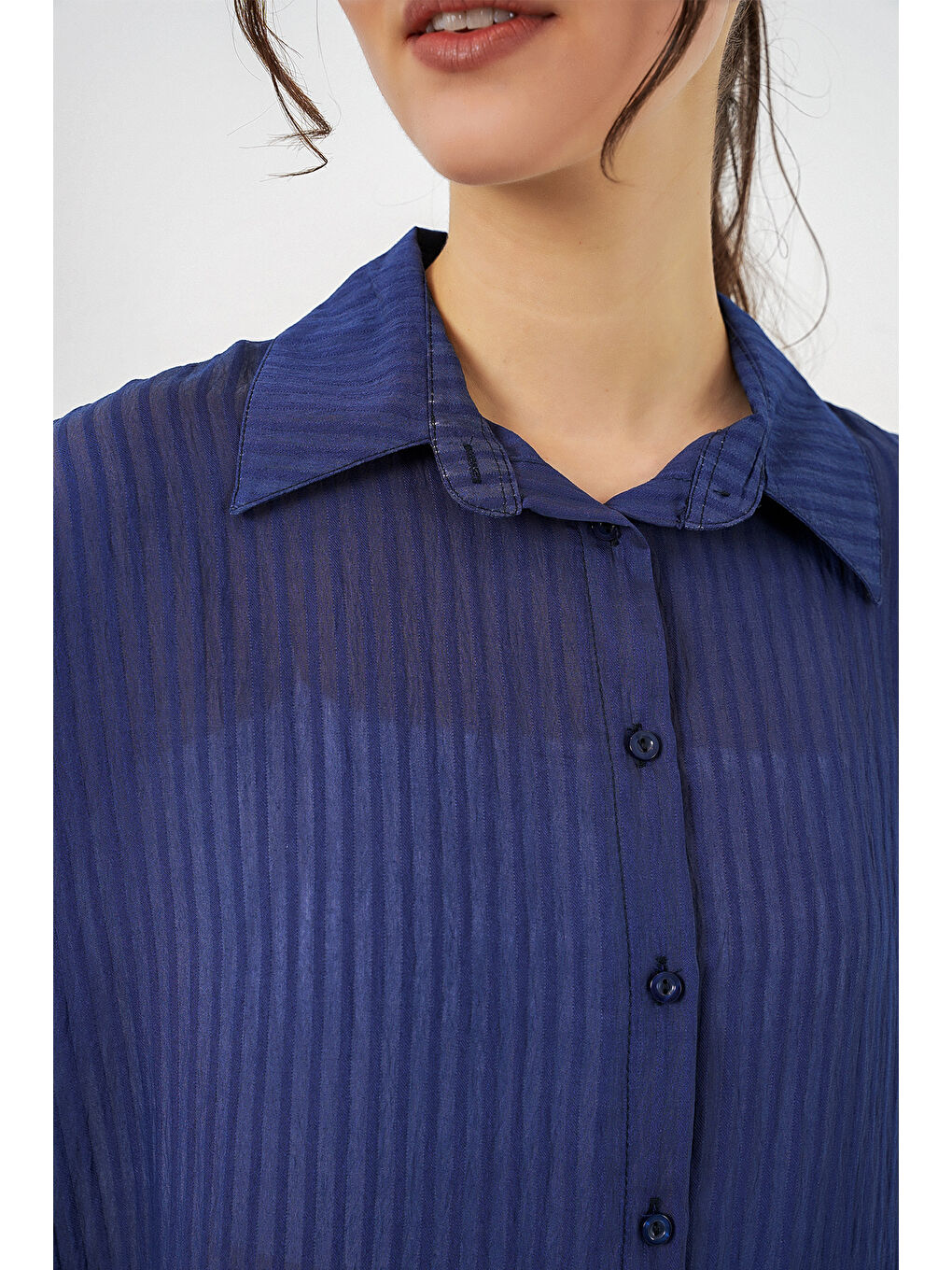 Kadın Uzun Oversize Gömlek 20320 - Lacivert-4