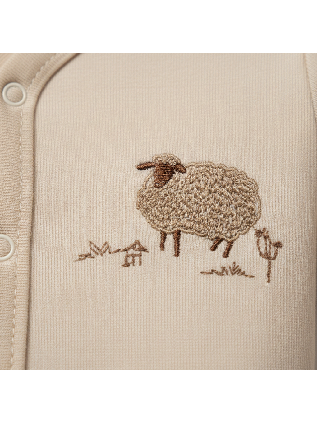 Karışık Unisex Bebek Pamuklu Bej Koyun Desenli 2'Li Tulum Seti - Organik Koleksiyon-2