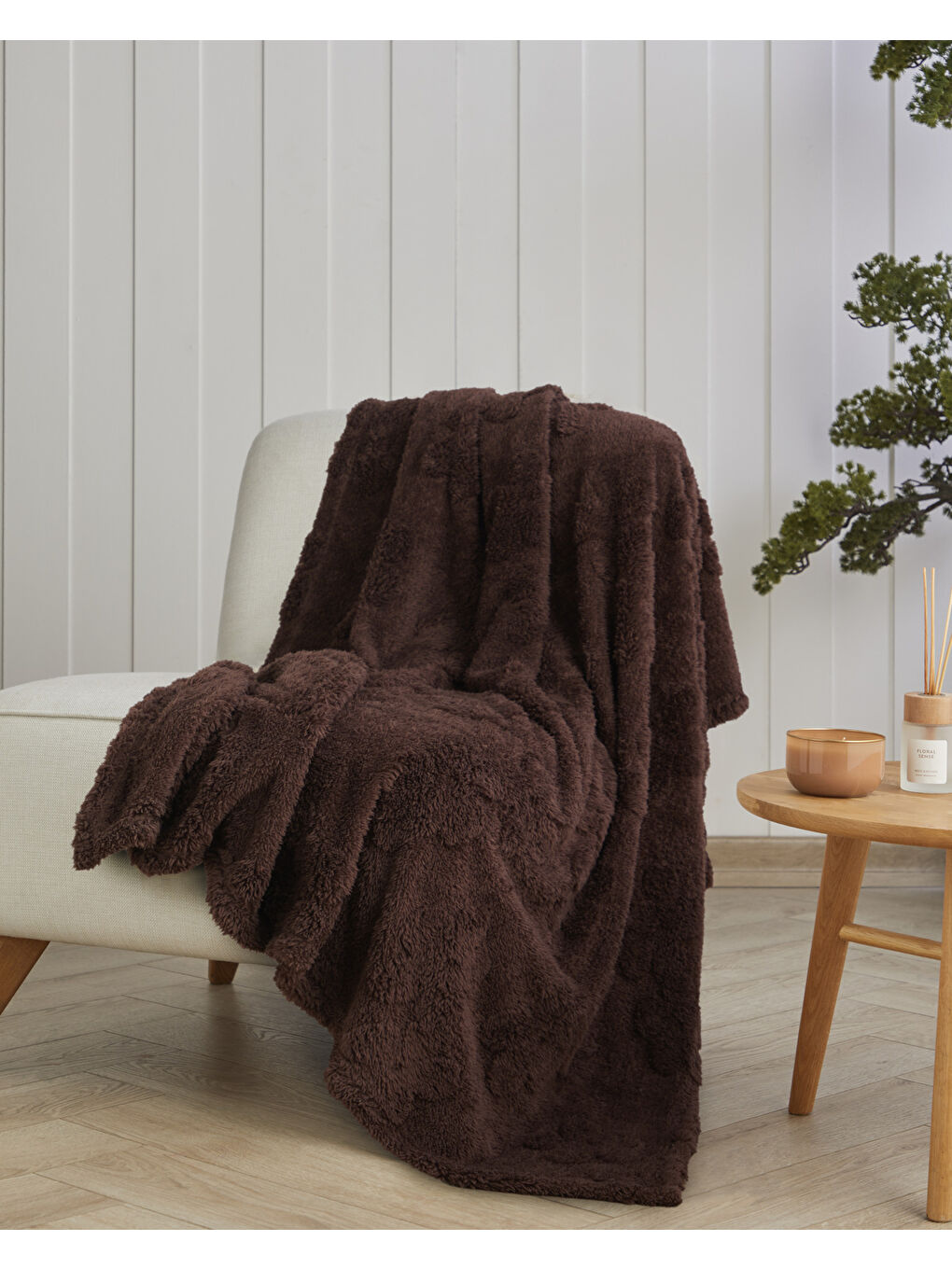 Kahverengi Flower Joy Koltuk Şalı 120x160 cm Kahve-1