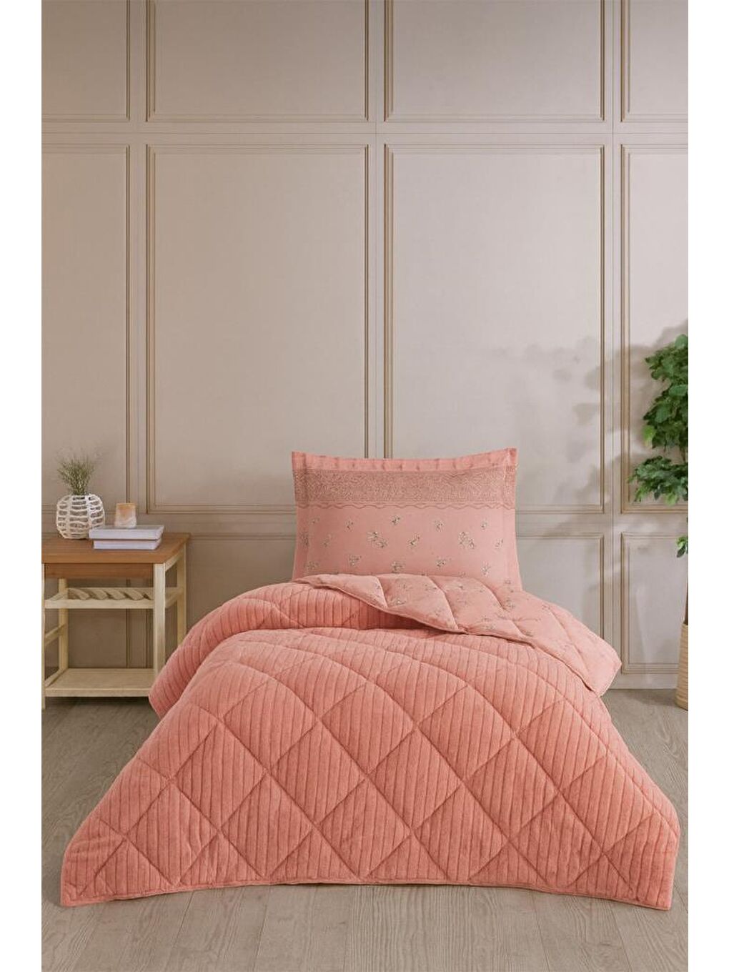 Pembe Wellsoft Jakarlı Uyku Seti 3 Parça Tek Kişilik Pudra