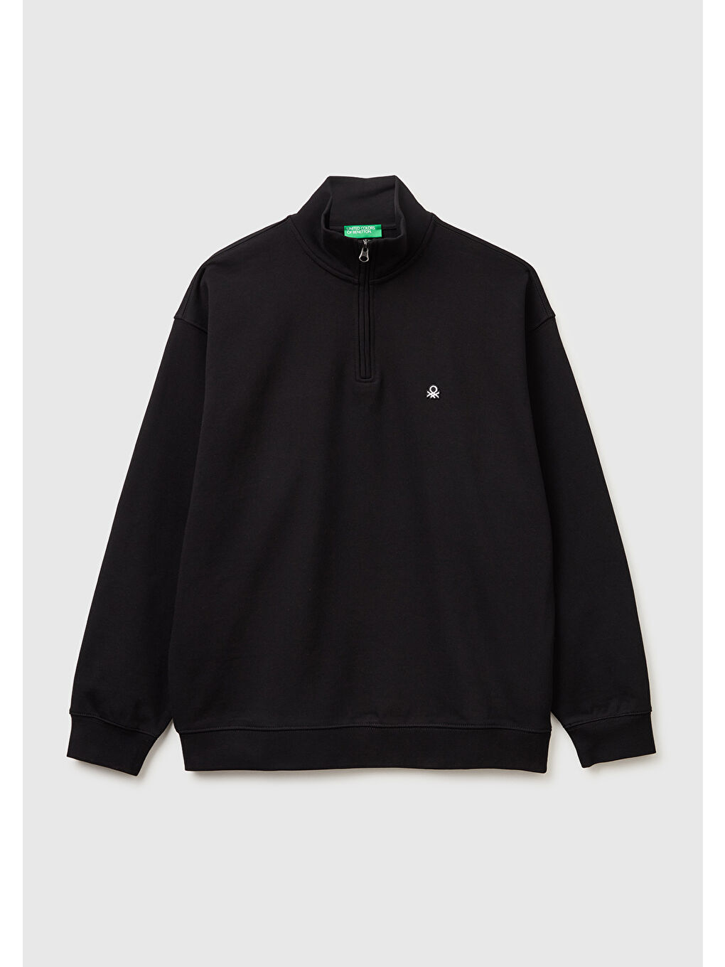 Erkek Siyah  %100 Pamuk Logo Detaylı Fermuarlı Dik Yaka Sweatshirt