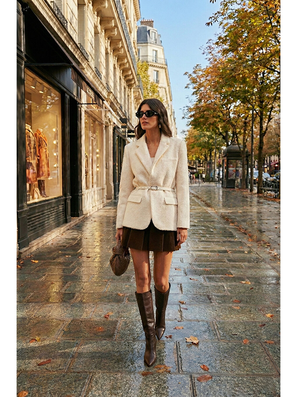 Beyaz Regular Fit Astarlı Kemer Detaylı Pelüş Dokulu Ceket 6839490