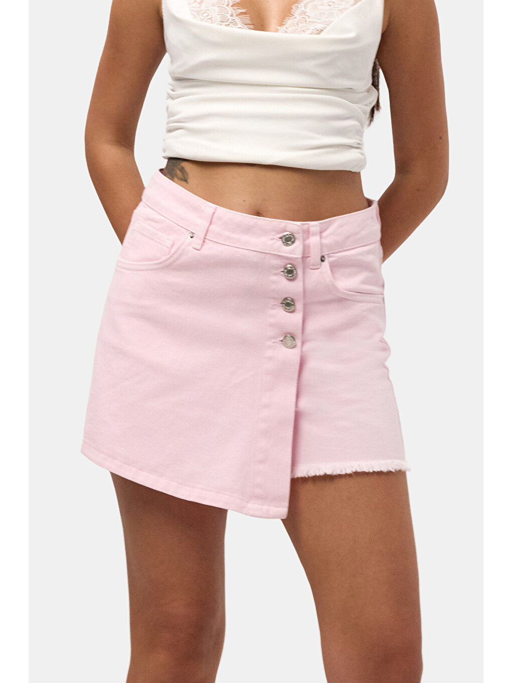 Kadın Pembe 6s6-98 Denim Şort Etek