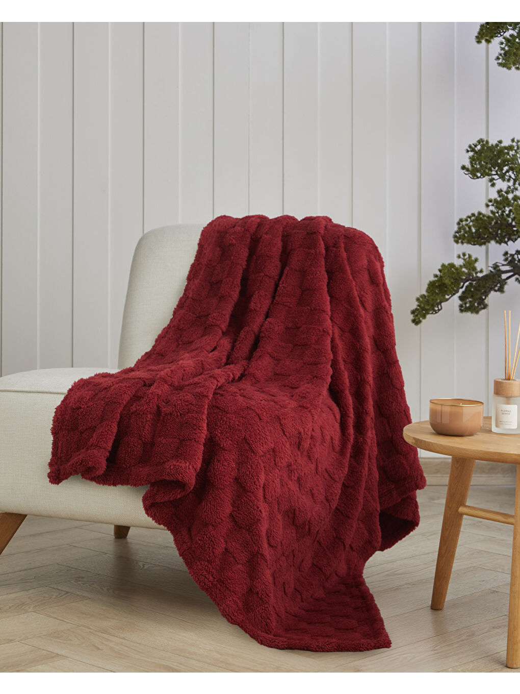 Fancy Square Koltuk Şalı 120x160 cm Bordo-1