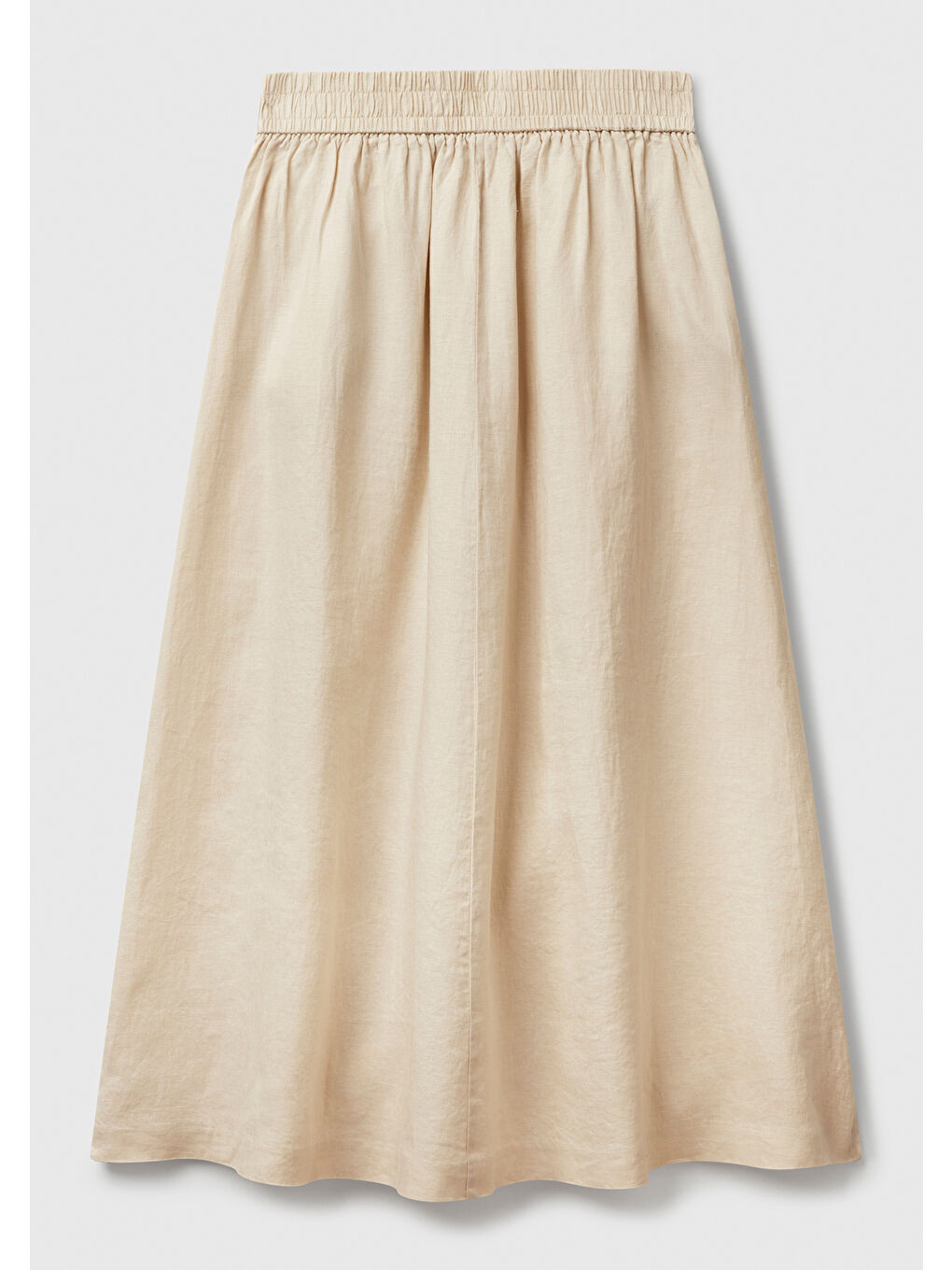 Bej Kadın Taş Rengi %100 Keten Arka Beli Lastikli Pileli Uzun Etek-3