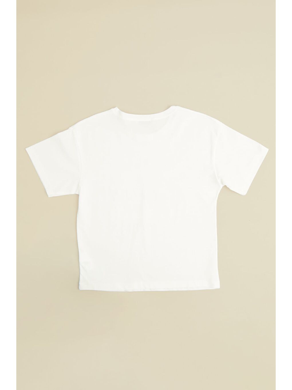 Ekru Los Angeles Baskılı Kız Çocuk Crop Tişört-3