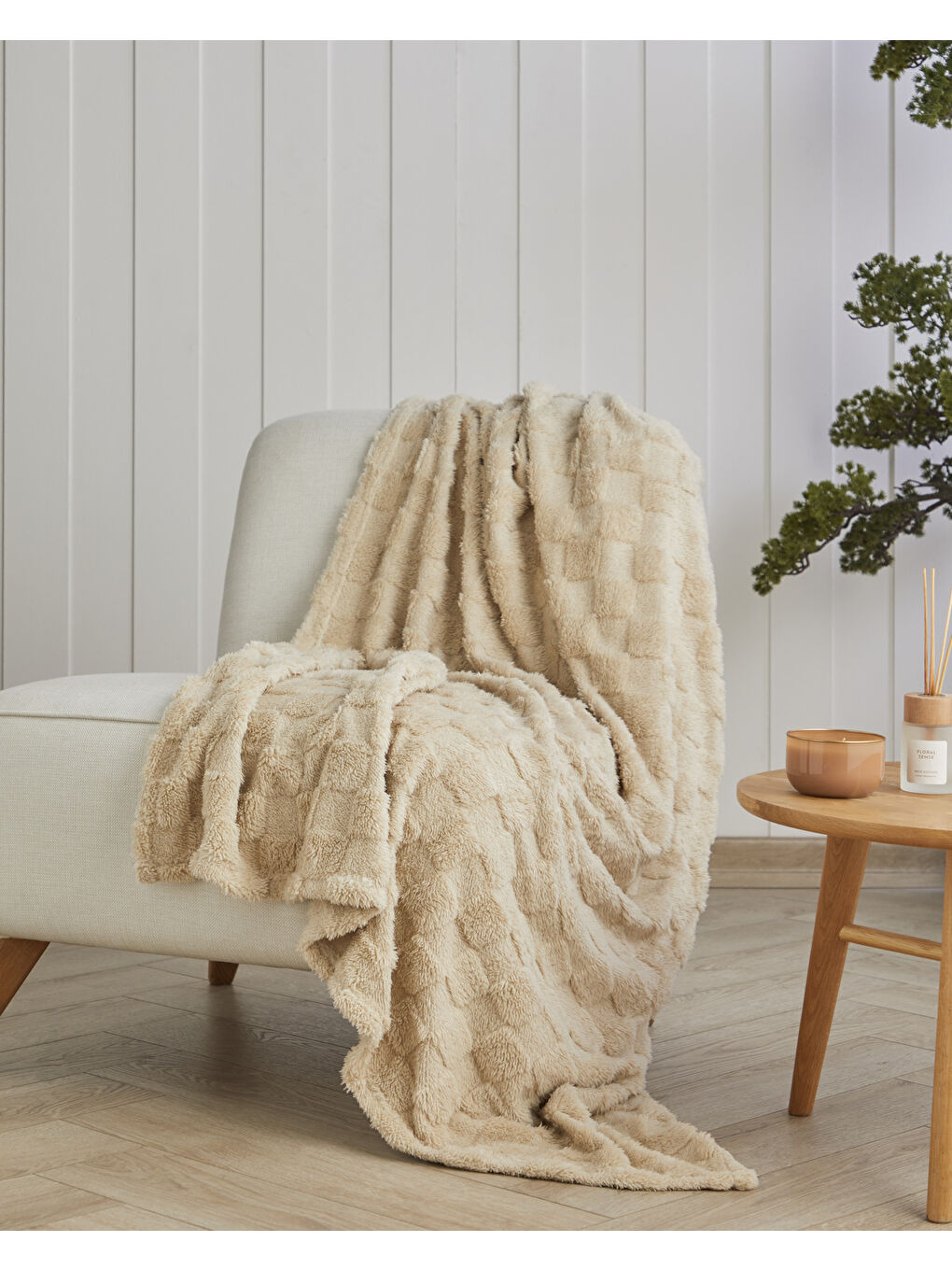 Fancy Square Koltuk Şalı 120x160 cm Bej-1