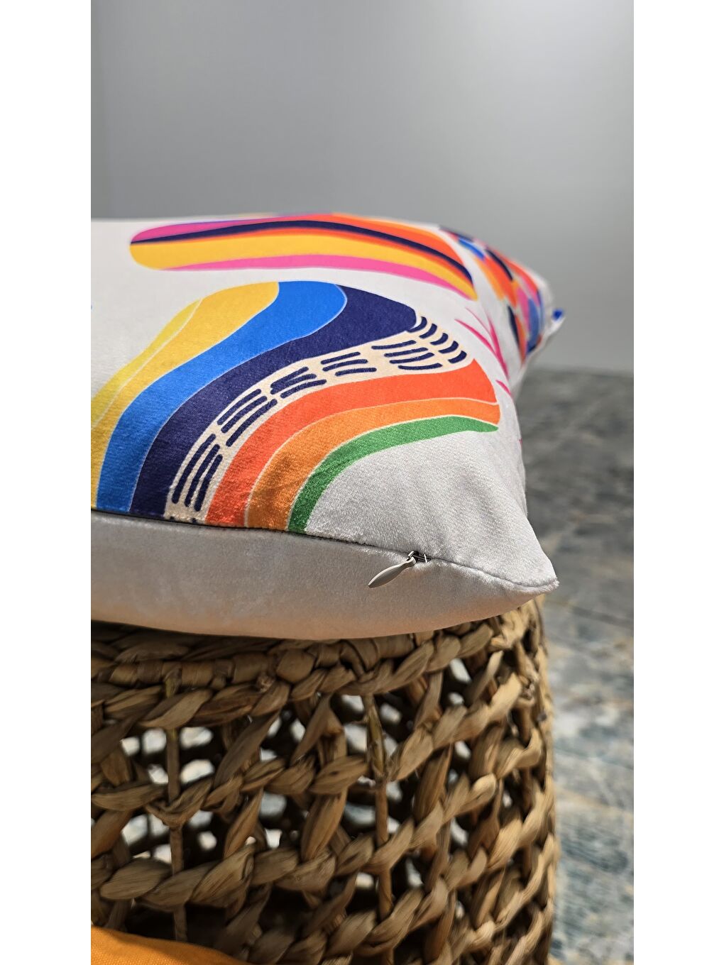 Turuncu Modern Geometrik Desen -Panoroma Düz Renk 3 lü Dekoratif Kırlent Kılıfı-2