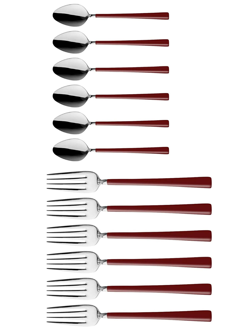 Gri Parlak Gümüş Bordo Tatlı Çatal ve Kaşığı Seti Kahvaltı Seti Kutulu Paslanmaz Çelik 12 Adet Gümüş-4