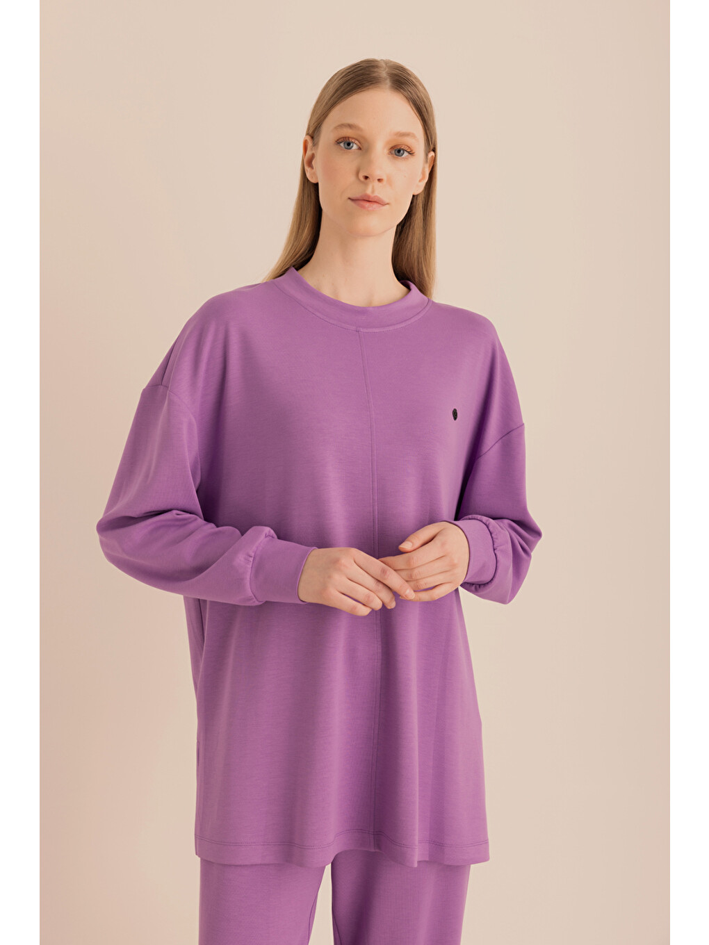 Mor Kup Detaylı Sweatshirt