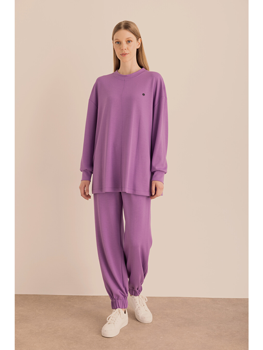 Mor Kup Detaylı Sweatshirt-1