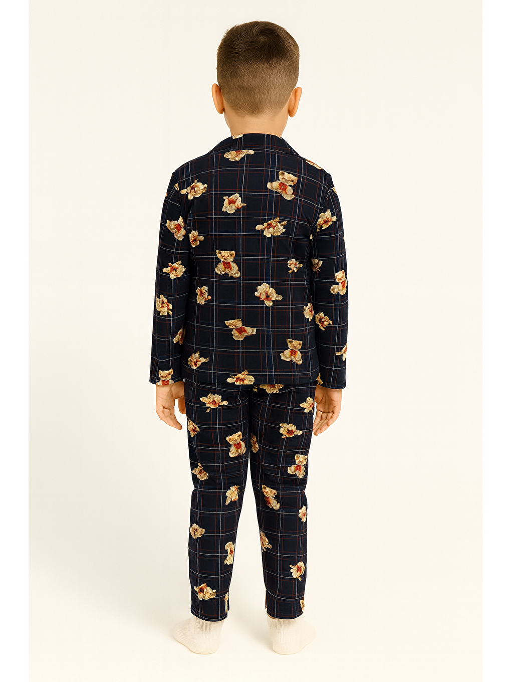 Gömlek Yaka Ayıcık Baskılı Lacivert Renk Erkek Çocuk Pijama Takımı-2