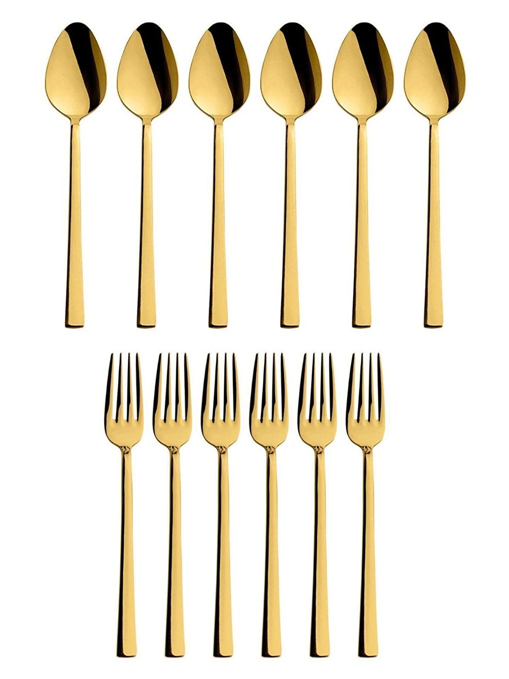 Sarı Parlak Gold Tatlı Çatal ve Kaşık Seti - 12 Adet Kahvaltı Pasta Tatlı Çatal Kaşık Seti Kutulu Set-1