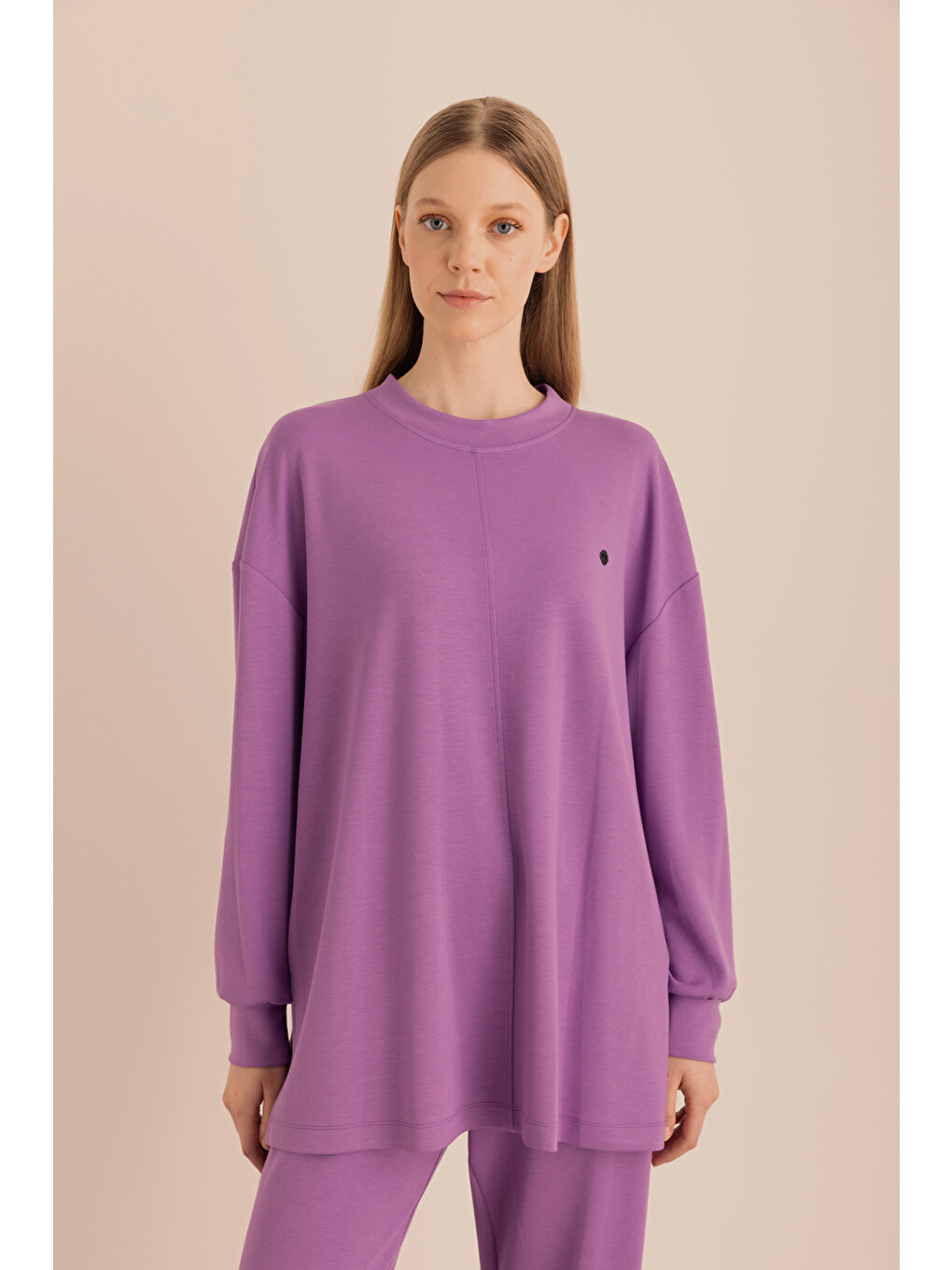 Mor Kup Detaylı Sweatshirt-3