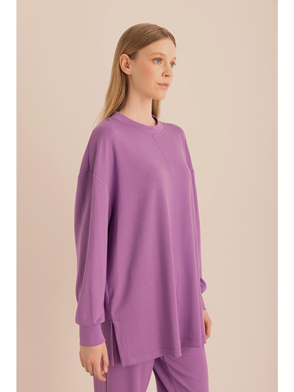 Mor Kup Detaylı Sweatshirt-4
