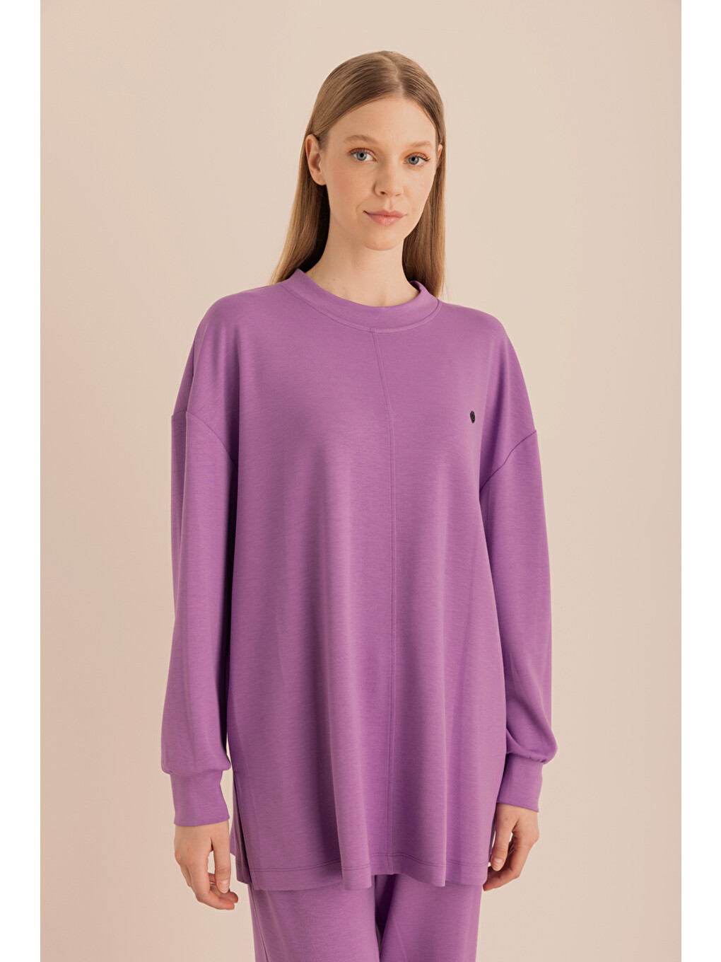 Mor Kup Detaylı Sweatshirt-5