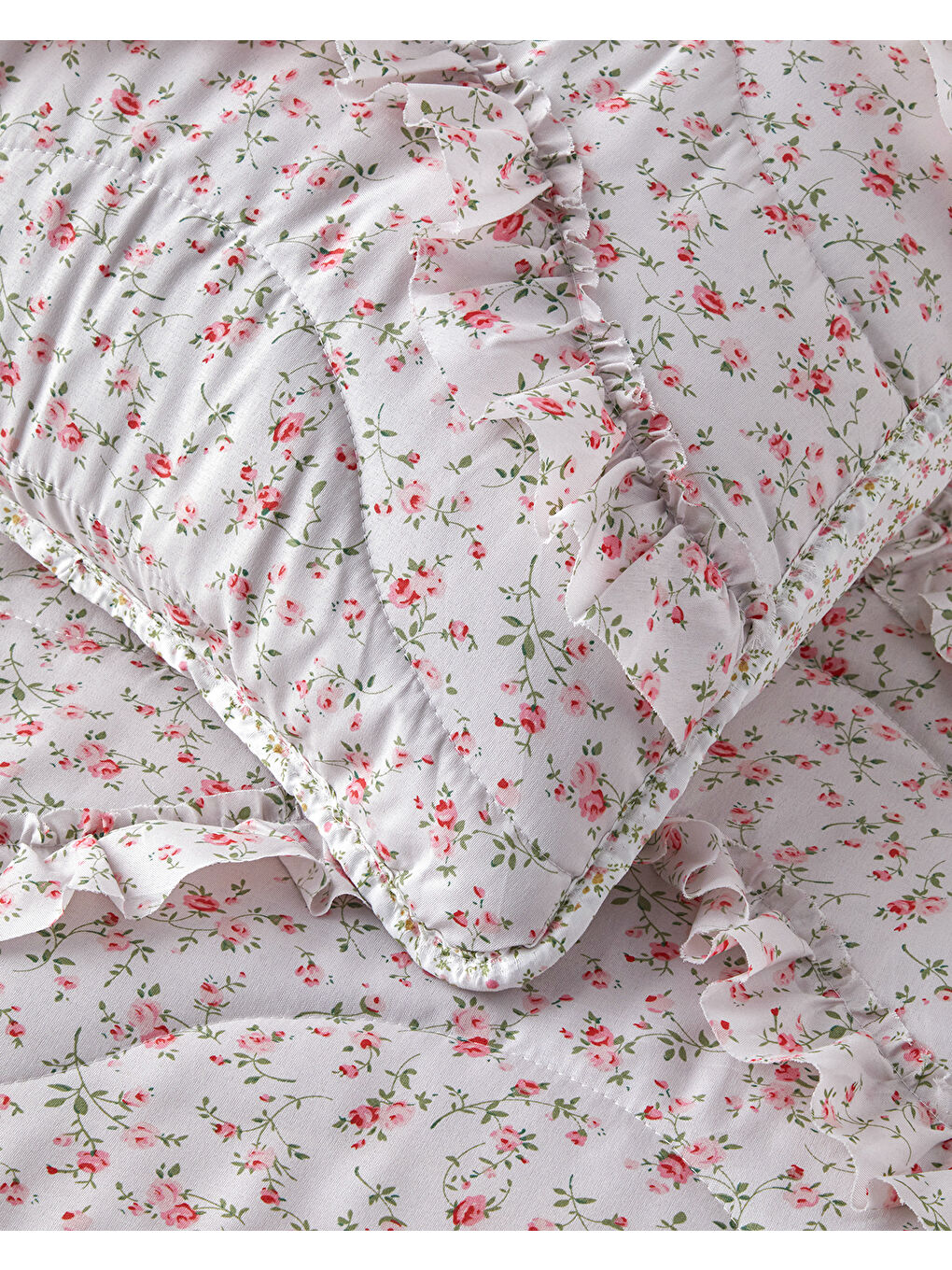 Floral Euphoria Fırfırlı Çift Kişilik Yatak Örtüsü Takımı 200x220 cm Pembe-4