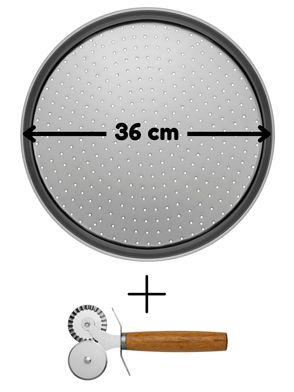 Gri Büyük Boy Delikli Pizza Tepsisi Lahmacun Pide Tepsisi 36 cm - Çift Başlıklı Pizza Ruleti