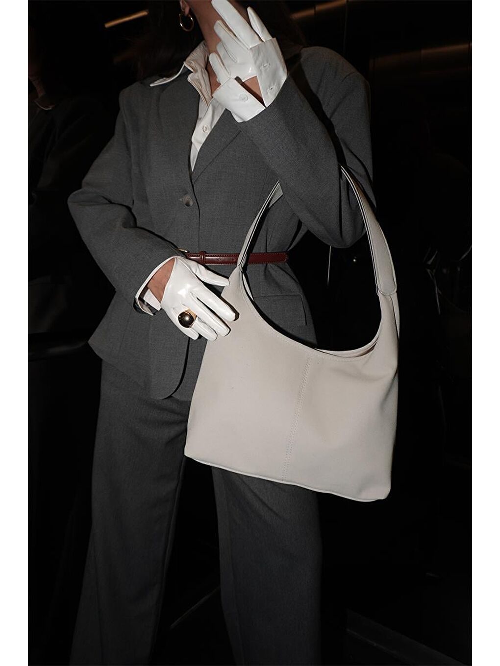 Gina Vintage Süet Omuz Çantası Gri-2