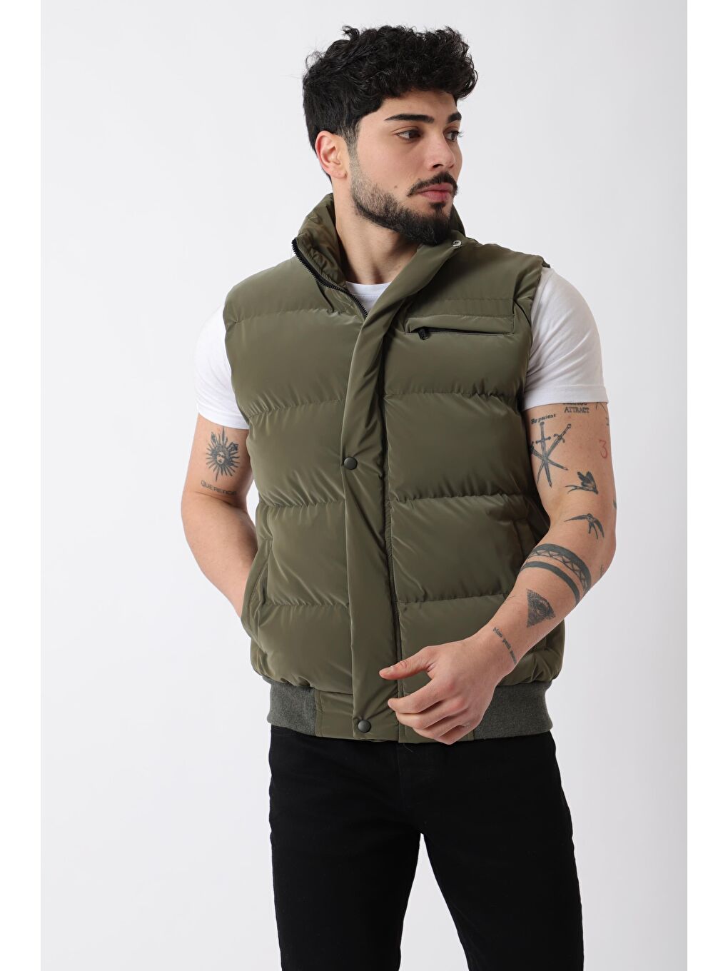 Haki Göğüs Cepli Bel Lastili Nova Yelek BL 1722_60323-1