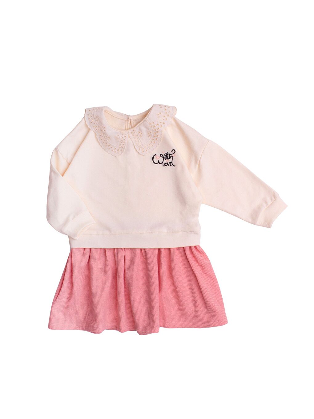 Pembe Kız Çocuk Trend Tasarım Yakalı Premium Sweatshirt Elbise-3