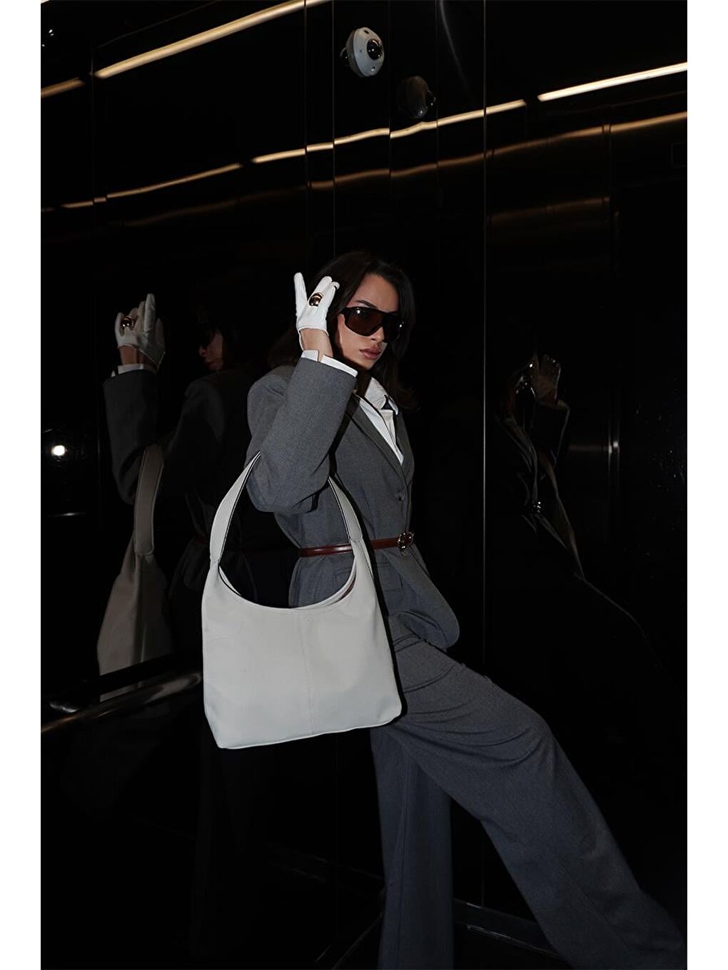 Gina Vintage Süet Omuz Çantası Gri-6