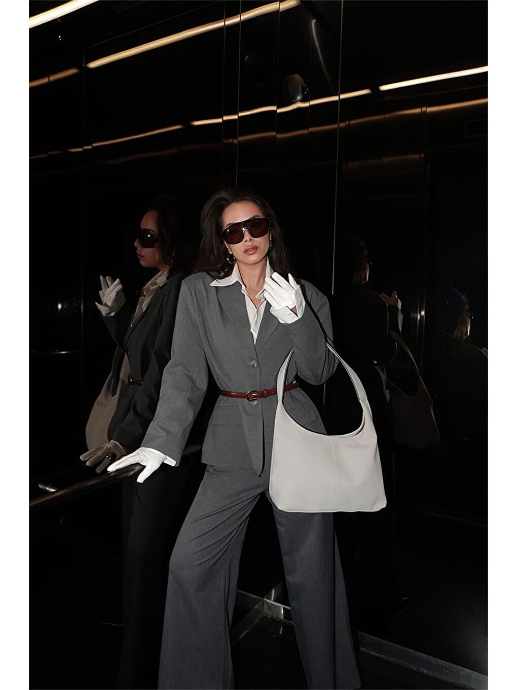 Gina Vintage Süet Omuz Çantası Gri-7