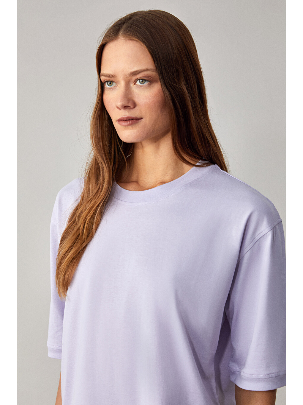 Betsy Kadın %100 Pamuk Bisiklet Yaka Kısa Kollu Fit Relaxed Lila T-shirt-3