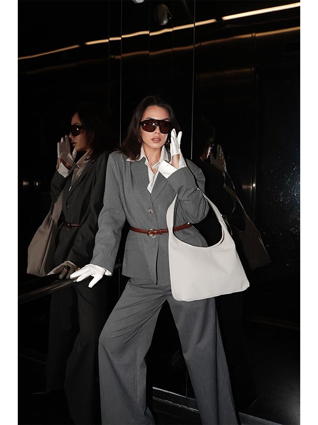 Gina Vintage Süet Omuz Çantası Gri-8