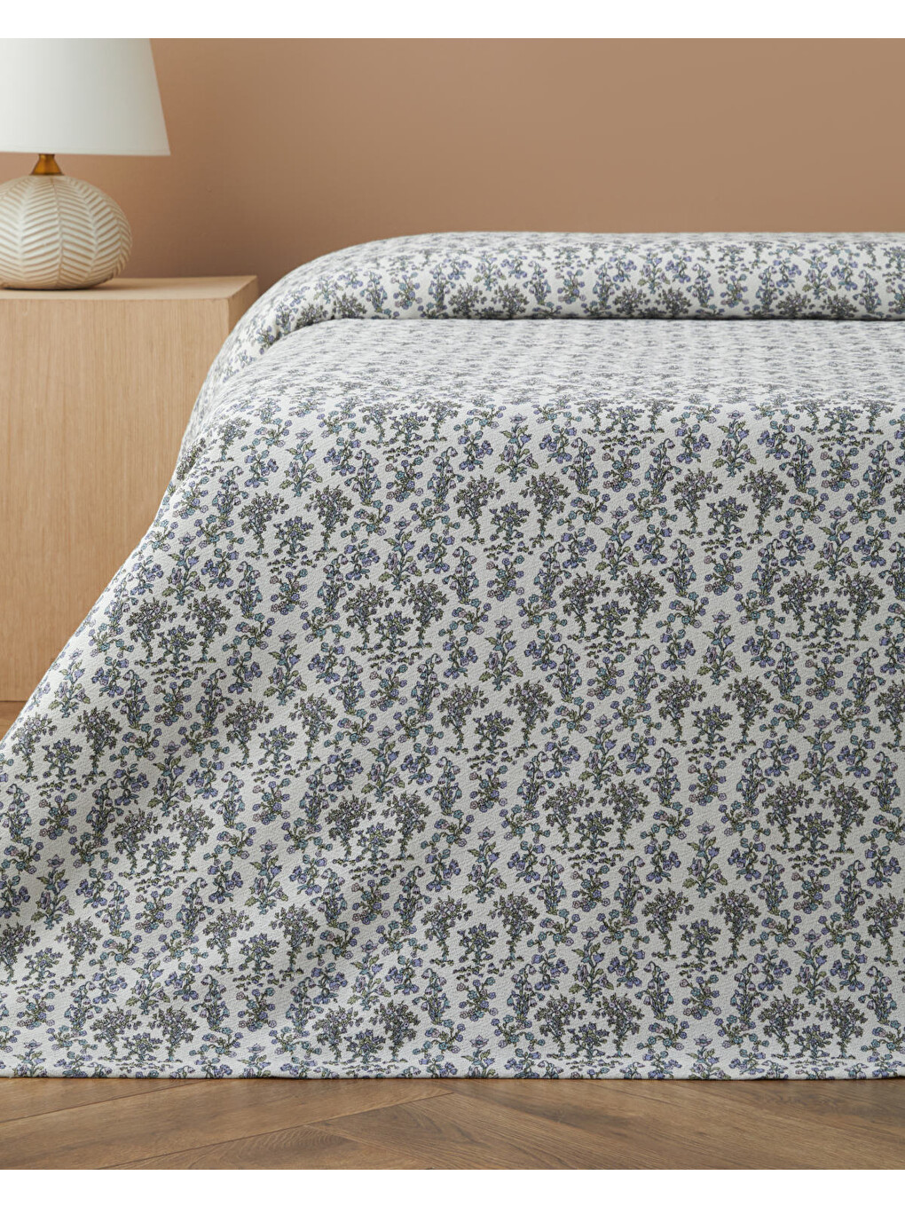 Fiore Baskılı Pamuklu Çift Kişilik Pike 200x220 Cm Mor-1
