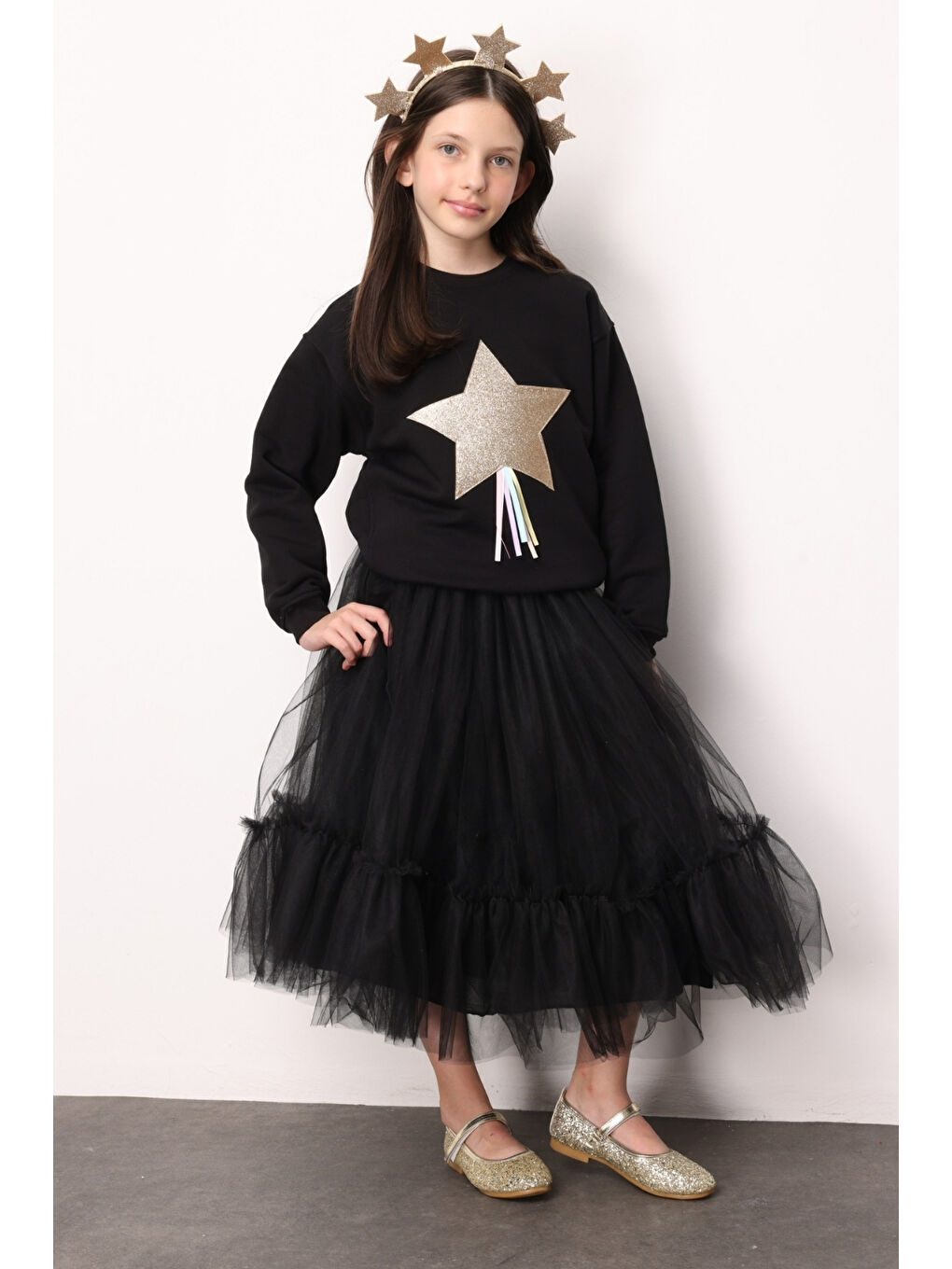 Siyah Kız Çocuk Uzun Tül Etek - Mindy