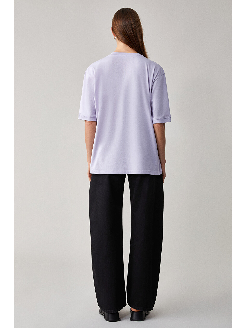 Betsy Kadın %100 Pamuk Bisiklet Yaka Kısa Kollu Fit Relaxed Lila T-shirt-4