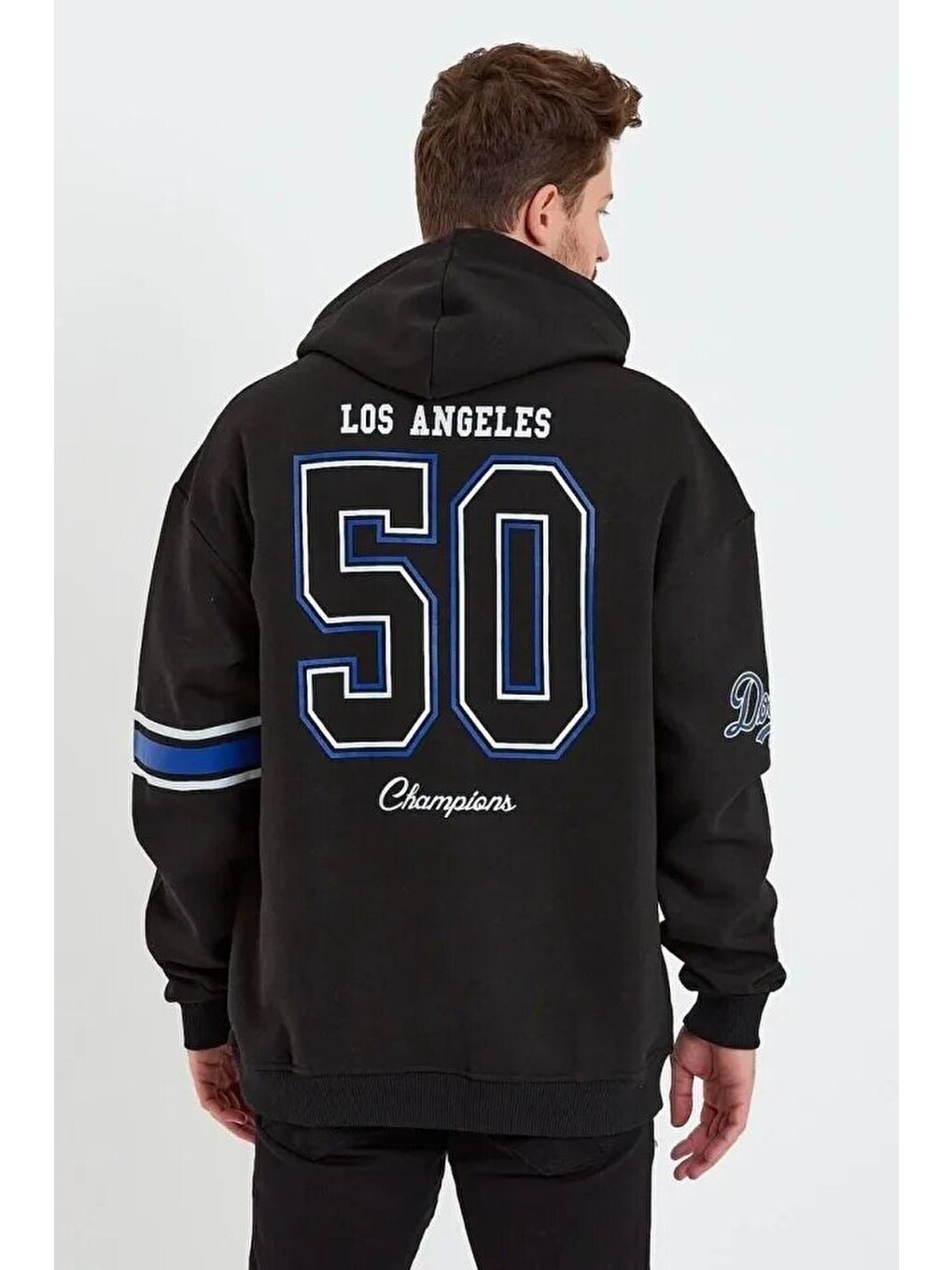 Erkek Baskılı Kapüşonlu Üç Iplik Oversize Sweatshirt - Siyah