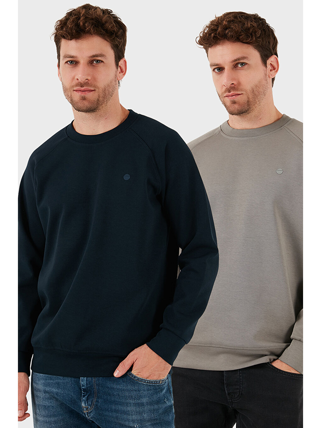 Haki Streç Pamuklu Relaxed Fit Bisiklet Yaka 2'li Paket Sweat 5901210S2