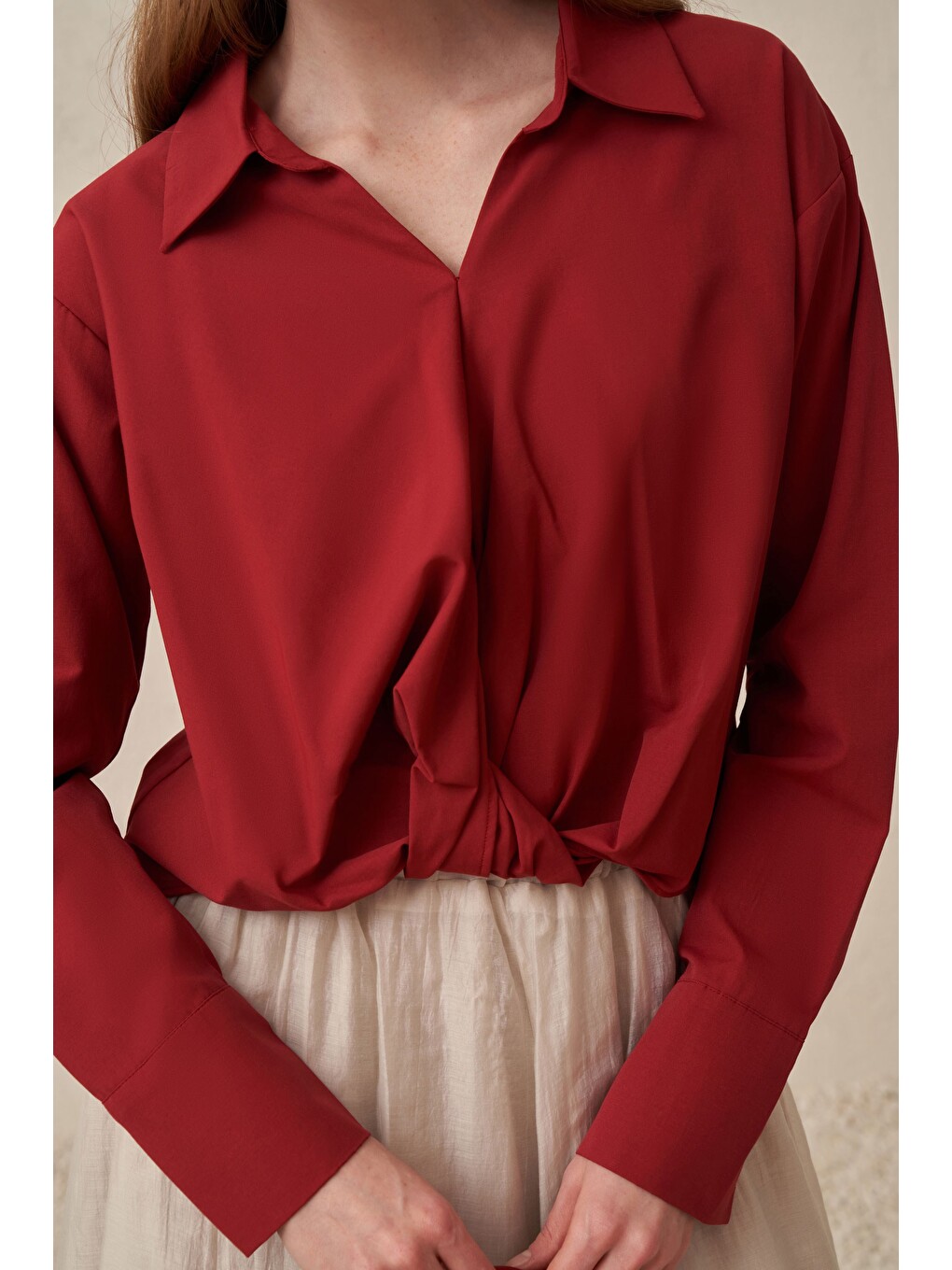 Bordo-Aplike Detaylı Bluz-5