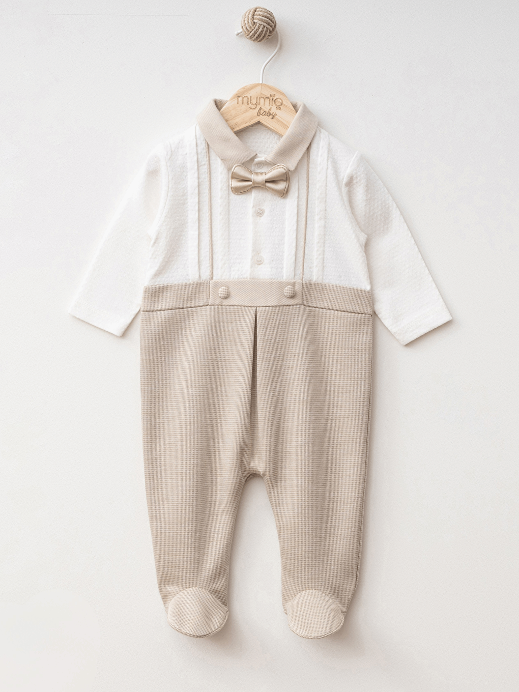 Kahverengi Gömlek Yaka Papyonlu Yelek Detaylı Erkek Bebek Tulum