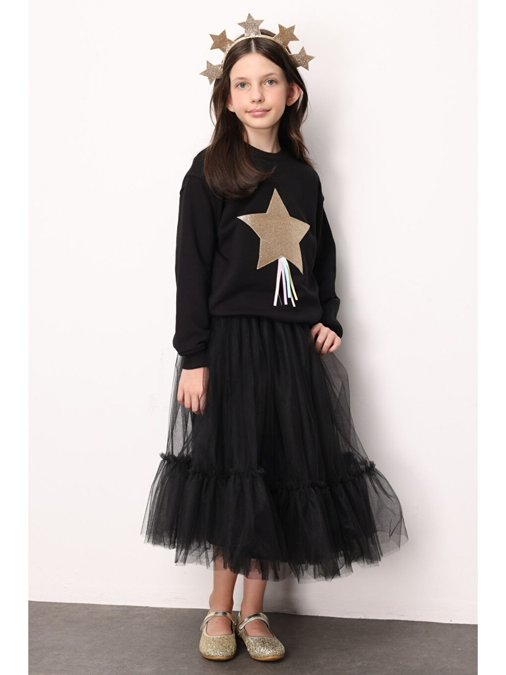 Siyah Kız Çocuk Uzun Tül Etek - Mindy-1