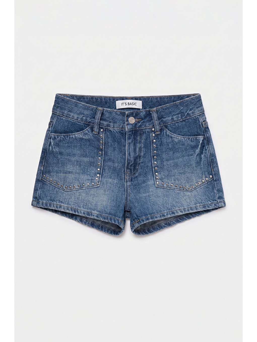 Kadın Mavi T-2s6-4 Drop Detaylı Mini Özel Tasarım Denim Şort
