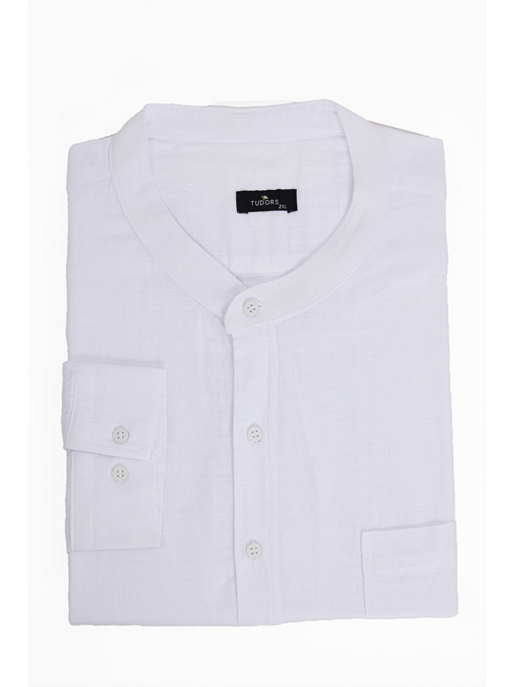 Erkek Big Size Battal Kesim %100 Pamuk Uzun Kollu Hakim Yaka Keten Efektli Düz Beyaz Gömlek