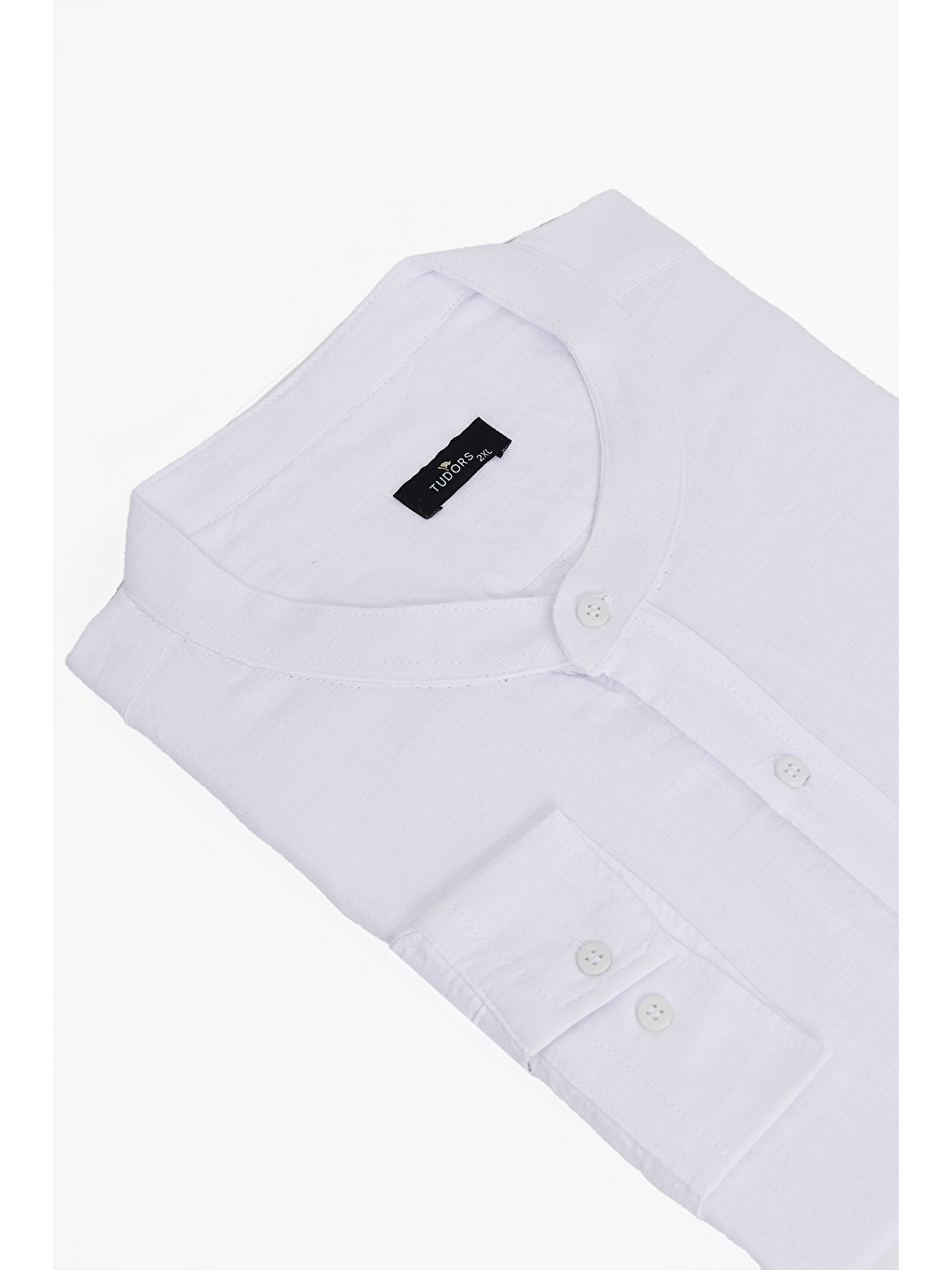 Erkek Big Size Battal Kesim %100 Pamuk Uzun Kollu Hakim Yaka Keten Efektli Düz Beyaz Gömlek-1