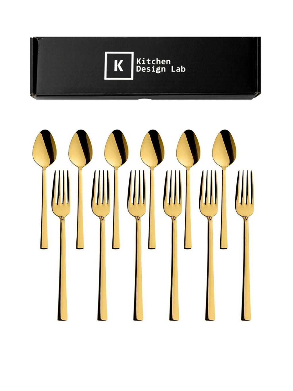 Sarı Parlak Gold Tatlı Çatal ve Kaşık Seti - 12 Adet Kahvaltı Pasta Tatlı Çatal Kaşık Seti Kutulu Set-4