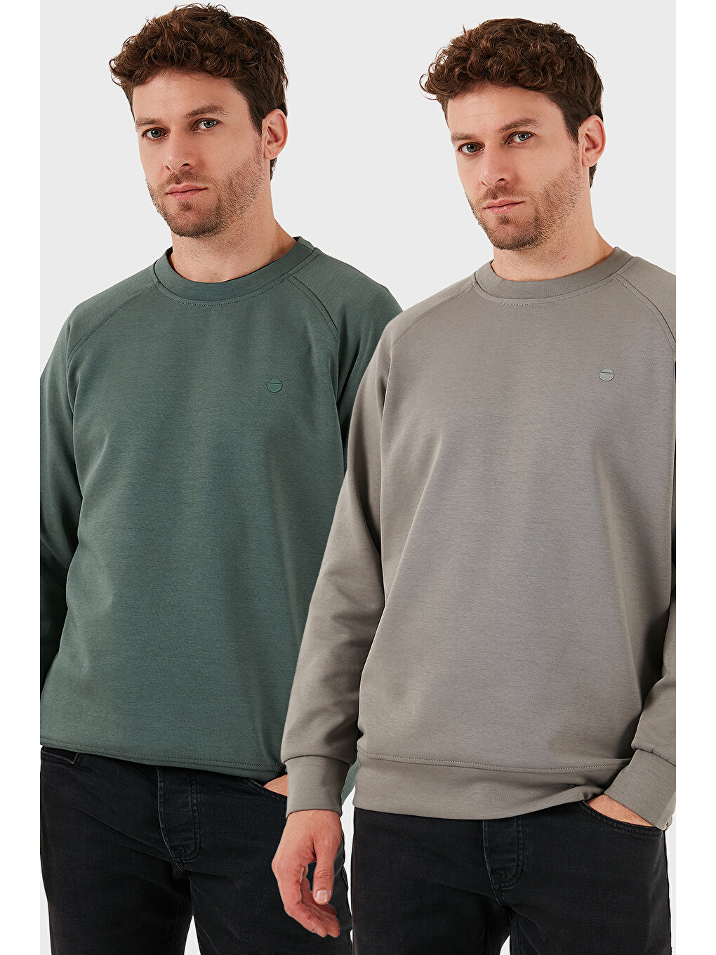 Haki Streç Pamuklu Relaxed Fit Bisiklet Yaka 2'li Paket Sweat 5901210S2